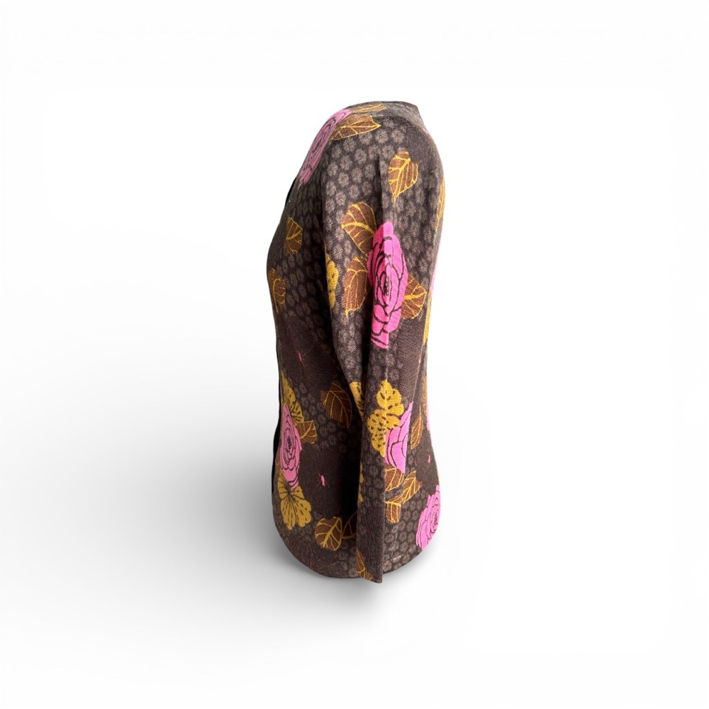 Garnet Hill Floral Cardigan in Brown with Pink and Gold Accents - Picture 4 of 8